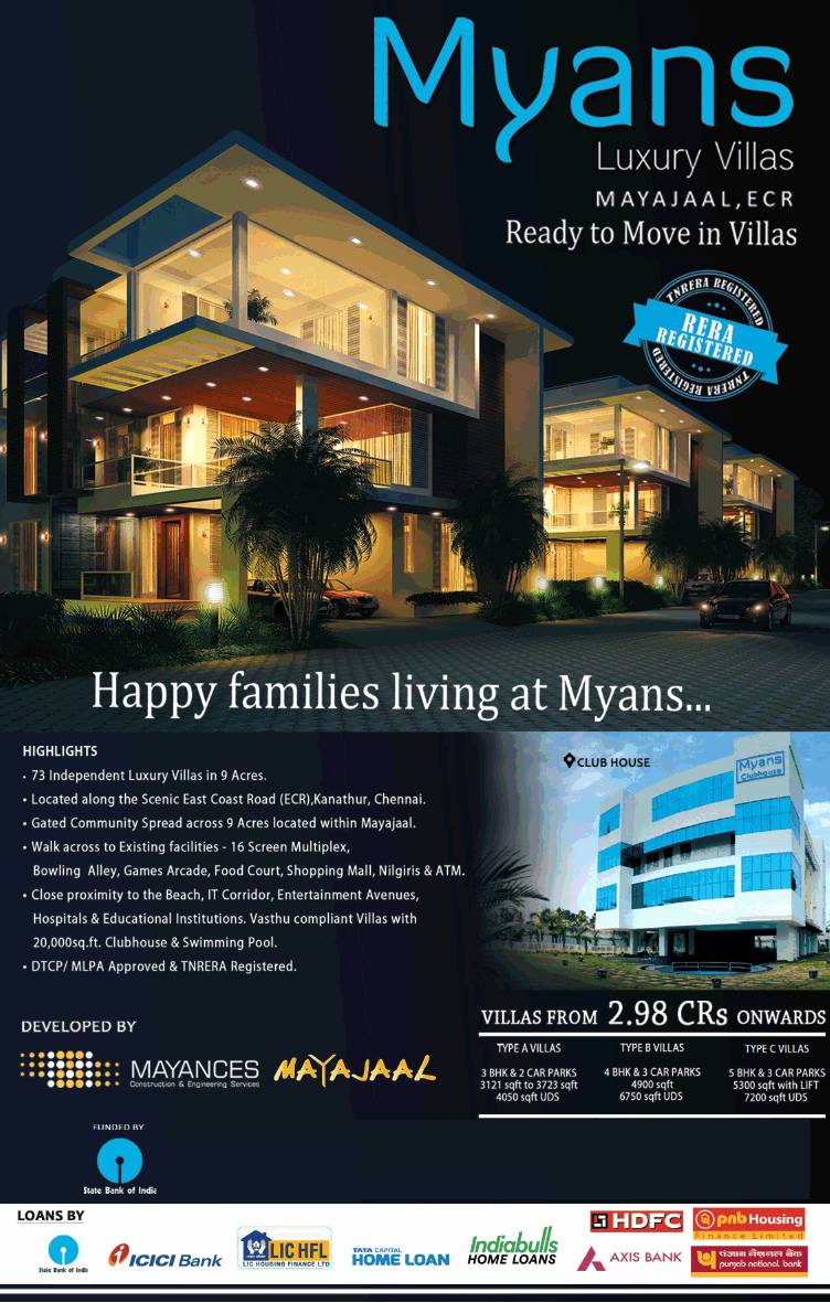 Luxuries in the world within walking distance at Mayances Myans Luxury Villas in Chennai Update